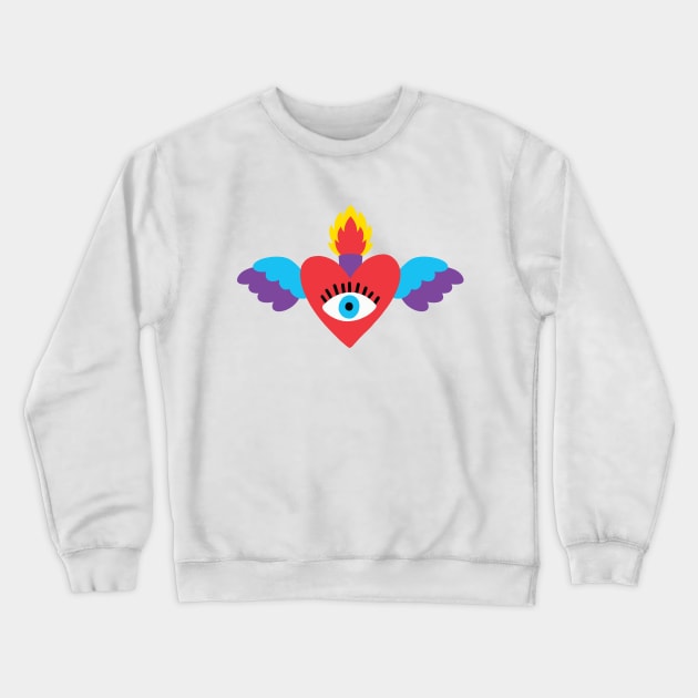 Sacred Heart Evil Eye Mexican Art Crewneck Sweatshirt by Inogitna Designs